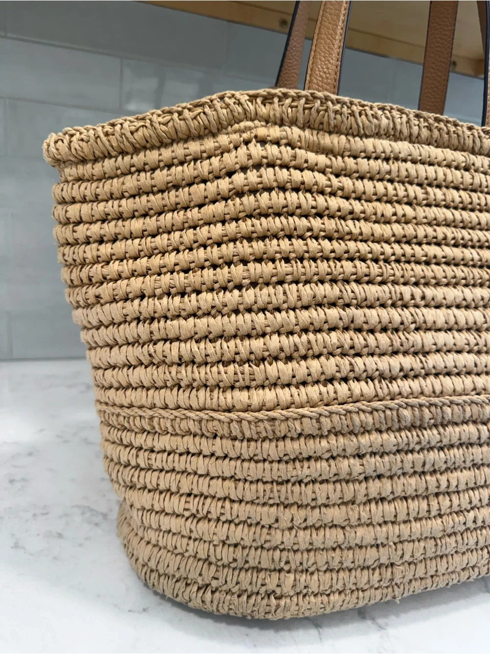 Tory Burch Woven Raffia Tote bag with Leather Tassel Trim in Tan